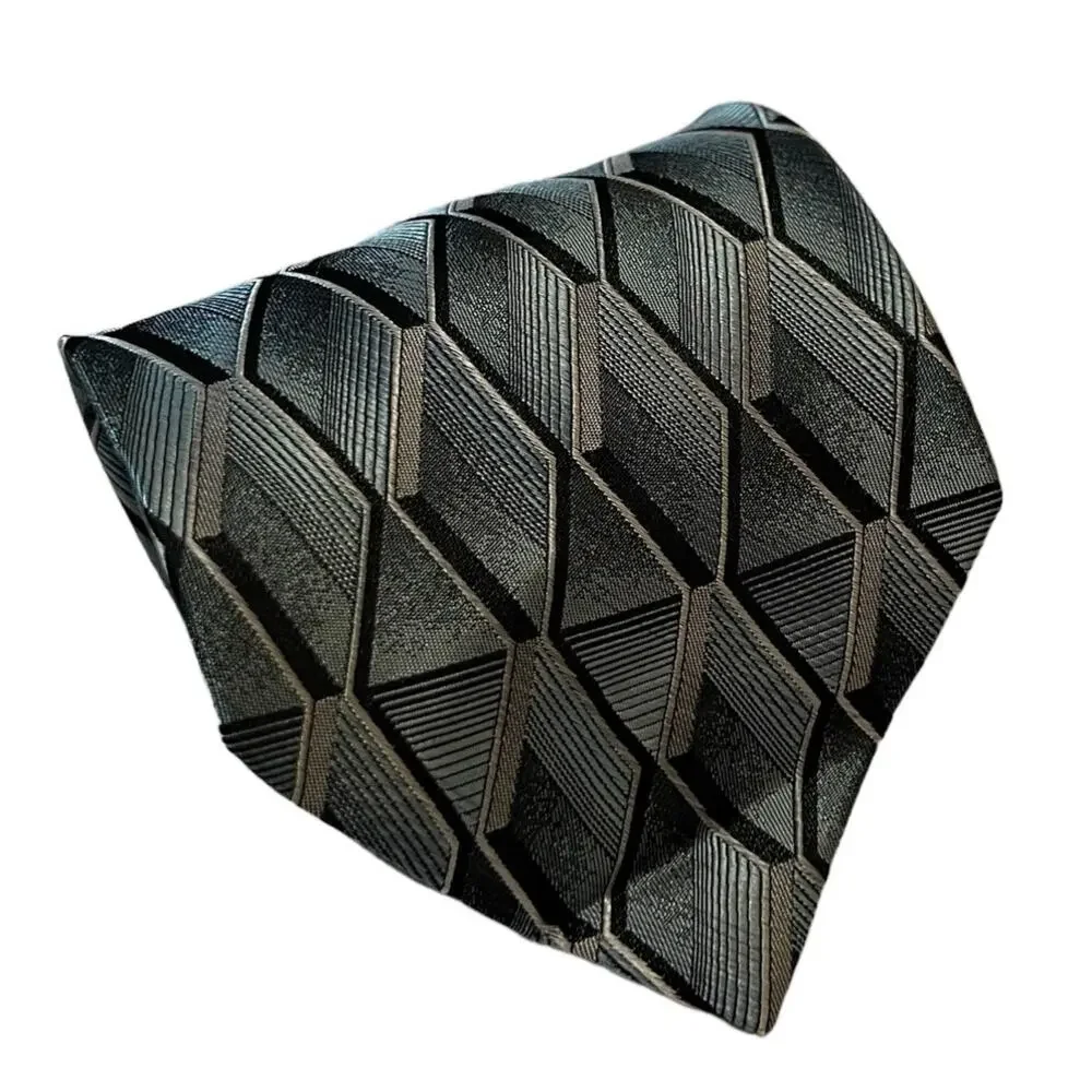 Pierre Cardin Silk Tie 3D Geometric Cubist Pattern Grey Black Blue Designer